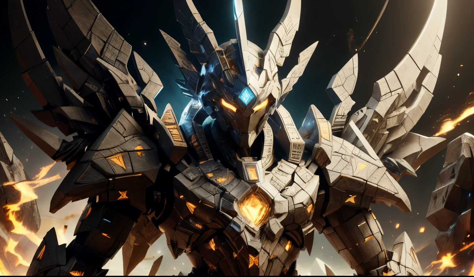 There are many different items on the table, Possesses the power of fire, diamond armor, armor made of ice, Use Leviathan Ax, Blaze 3 Rendering, This character has the ability to burn, ax element, Mecha style greek god, Detailed cosmic angel robot, Anime robot mixed with organic, Flame Engine