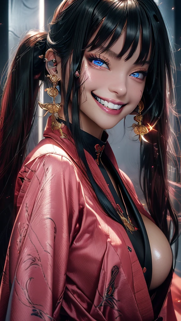 Prepare to be amazed by this unique 3D rendering of a female character, Futuristic aesthetic，Will take you into another world. Her blue jacket and white vest are just the beginning, The visible device hanging from her waist shows off her advanced technology，What sets her apart.Super detailed, ((one personの少女)), (Pale skin:1.4), Pastel colored gal, (Heavy makeup), (Professional Lighting) Super detailed, absurdes, 8k, Beautiful Face, , ((Teasing Smile:1.8)), ((Wink:1.7)), (Laugh with your mouth closed),((Tilt your face:1.6)), View your audience, ((Bright red cheeks:1.6)),Glossy Red Lips, ((Big Breasts:1.4)), ((Take off:1.2)), noon, Shrine festival sexpensives, ((Anime style background)),masterpiece, Highest quality, so beautiful,up to date, Complex details, (Pink long nails), (nail art), (ring),(bracelet), (Floral Choker),A私-generated, Complex,High resolution, Highest quality, super high quality,3D Images、3D Images,one person, Pastel pink medium,(Low Twintails), (Wavy Hair:1.3), Pastel colored anime women posing for a photo, ((fine grain、Blue eyes、Glowing Eyes:1.4)), (Squint your eyes:1.1),a hyperRealistic , hyperRealistic , Realistic,Pastel colored anime women, Smooth anime CG art, A girl in a gorgeous black kimono, ((Black long sleeve kimono)),(Big red floral pattern), Gold embroidery, (Side bust), Long flower hair ornament,Floral Earrings,japanese pouchを手に持つ,Mature Body, expensive,Tight waist, ((From the side:1.2)), ((Leaning forward:)), ((whole body)), Shiny black knee-high boots, open kimono, NSFW, Exposed, Slut, Shaved