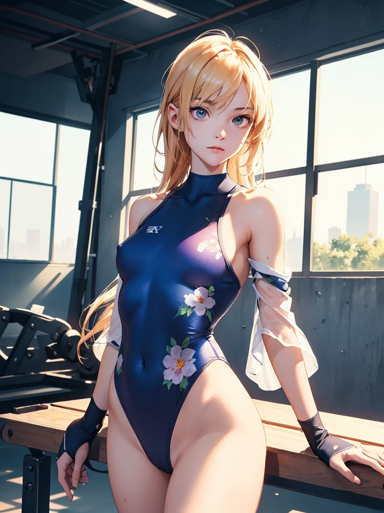 nsfw,High quality illustration, masterpiece, very delicate and beautiful, charming girl,((gymnastics leotard, close-fitting leotard, length leotard with sleeves, length_leotard with sleeves, high_leg leotard, athletic leotard, floral print leotard, rainbow gradient leotard)), audience reaction, thin, slender body, slim, high school, gym, gymnastics club, beautiful eyes, (masterpiece, highest quality: 1.2), high res, highly detailed CG unity 8k wallpaper, perfect lighting, colorful, ultra-high res,4k,highly detailed, photography, 8k, high resolution, ,cowboy shot,