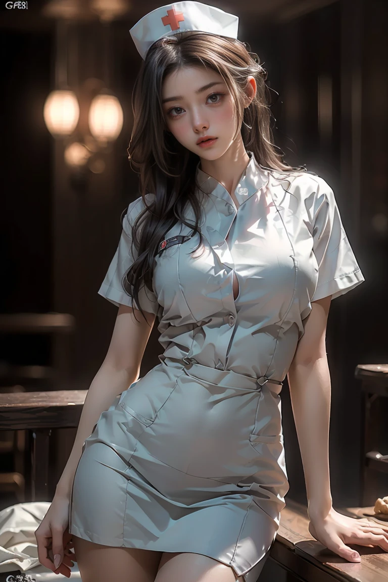 ((Masterpiece, top quality, high resolution, highly detailed CG unified 8K wallpaper, photorealistic, Raw photo, 8K)), (huge stunning goddess shot, very hot and sexy, jaw-dropping beauty, perfect proportions, beautiful body, slim body beauty:1.3), (sexy nurse:1.3), (Wearing a nurse's uniform), 