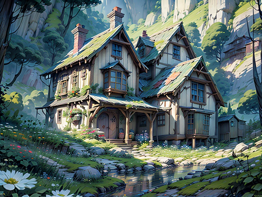 Hobbit girl hanging out laundry in the Shire, lush green hills, charming Hobbit houses, vibrant and playful colors, warm sunlight, peaceful and joyful atmosphere, detailed background, flowers and trees, scenic landscape, cozy and inviting, ultra-detailed, high quality, 4K.