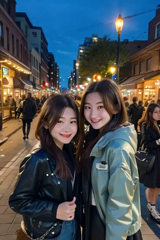 (Highest quality),(masterpiece),Downtown at night,20Teenage Girls