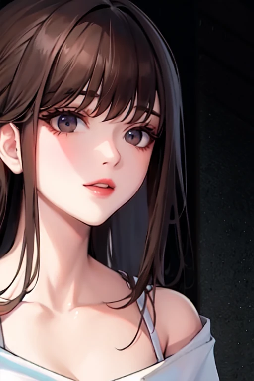 femme arafée avec un débardeur blanc et un collier, fille sexy aux yeux verts, portrait sophie mudd, cheveux bruns et grands yeux, selfie d'une jeune femme, yeux de la chambre, violette myers, sans maquillage, maquillage naturel, regarder directement la caméra, visage avec artgram, maquillage subtil, Superbe photo de tout le corps, yeux verts perçants