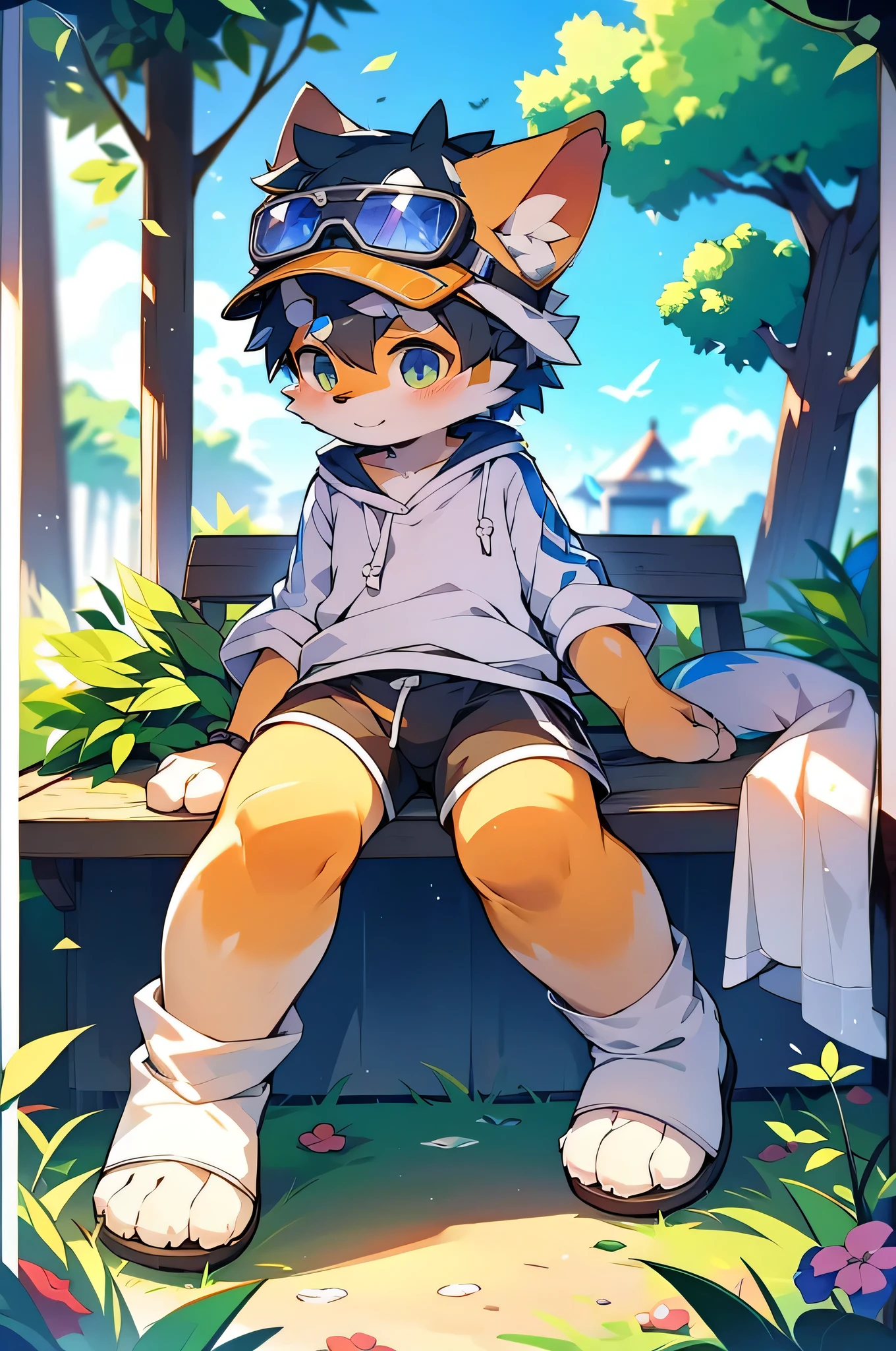 Drink milk,maleの子,author:Junior Lesque, author:Kirito, Mammals, Furry, male, alone, wear, visor, summer,panties,White socks