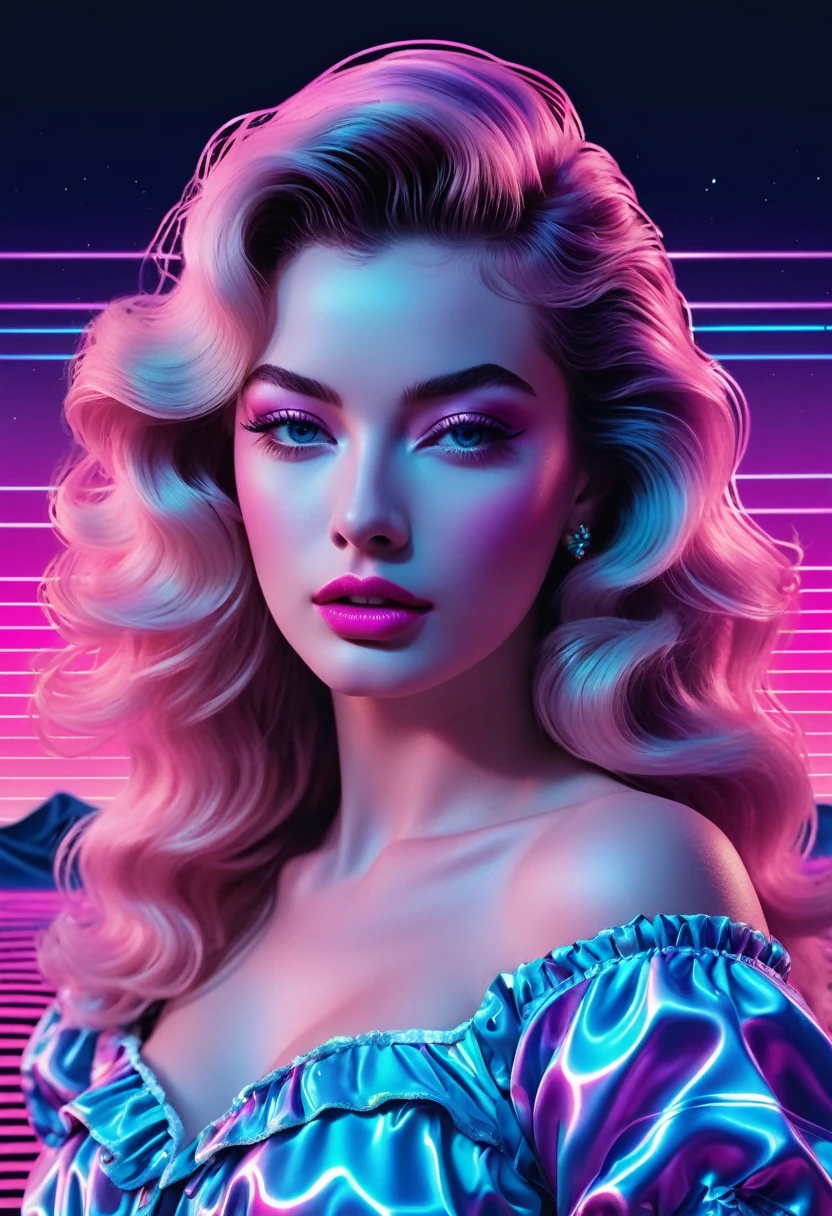 (Vapor wave aesthetics:1.8), Beautiful vaporwave aesthetic in artwork., Veronica Lake, Film Noire, princess Peach humiliating you