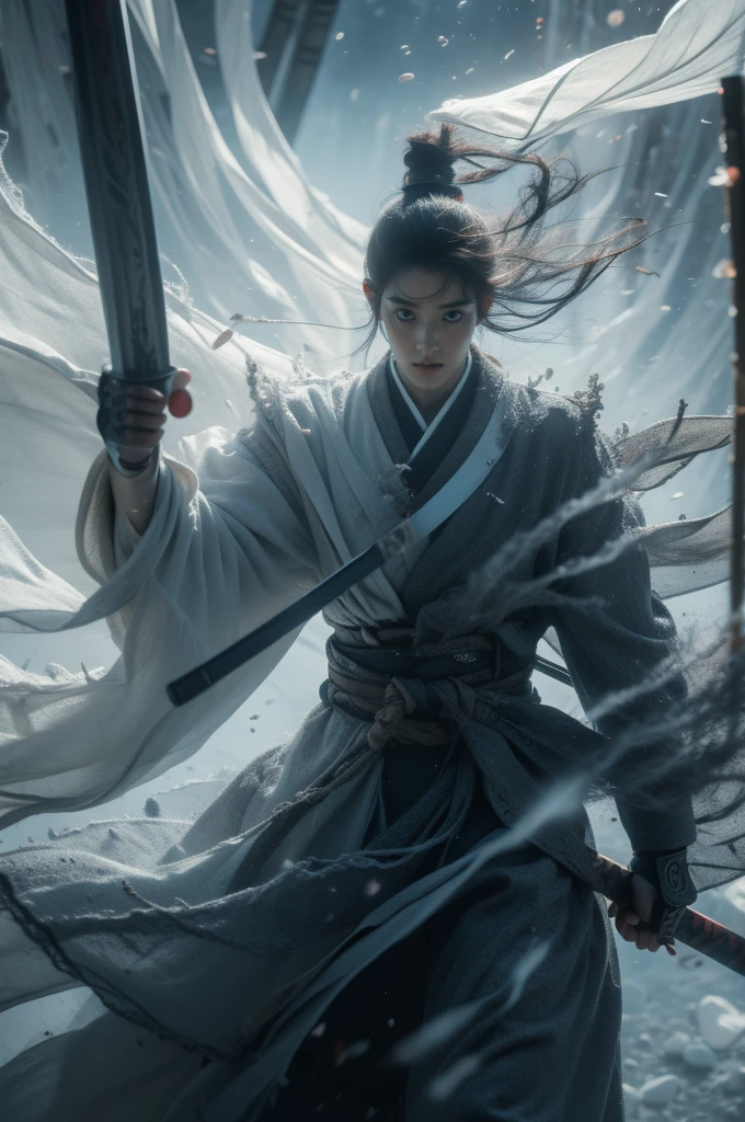 Flash style, glow, Two tone hair, mountain, east asian architecture, overcoat, 
skeleton,ghost, hell, heaven, fighting posture, dragon, armor, stalwart, electricity, loop,  light, 
1 boy, Energy Sword,  alone, (realistic:1.4), cowboy shoot, 
movie corner, fisheye,  Motion blurred image,
