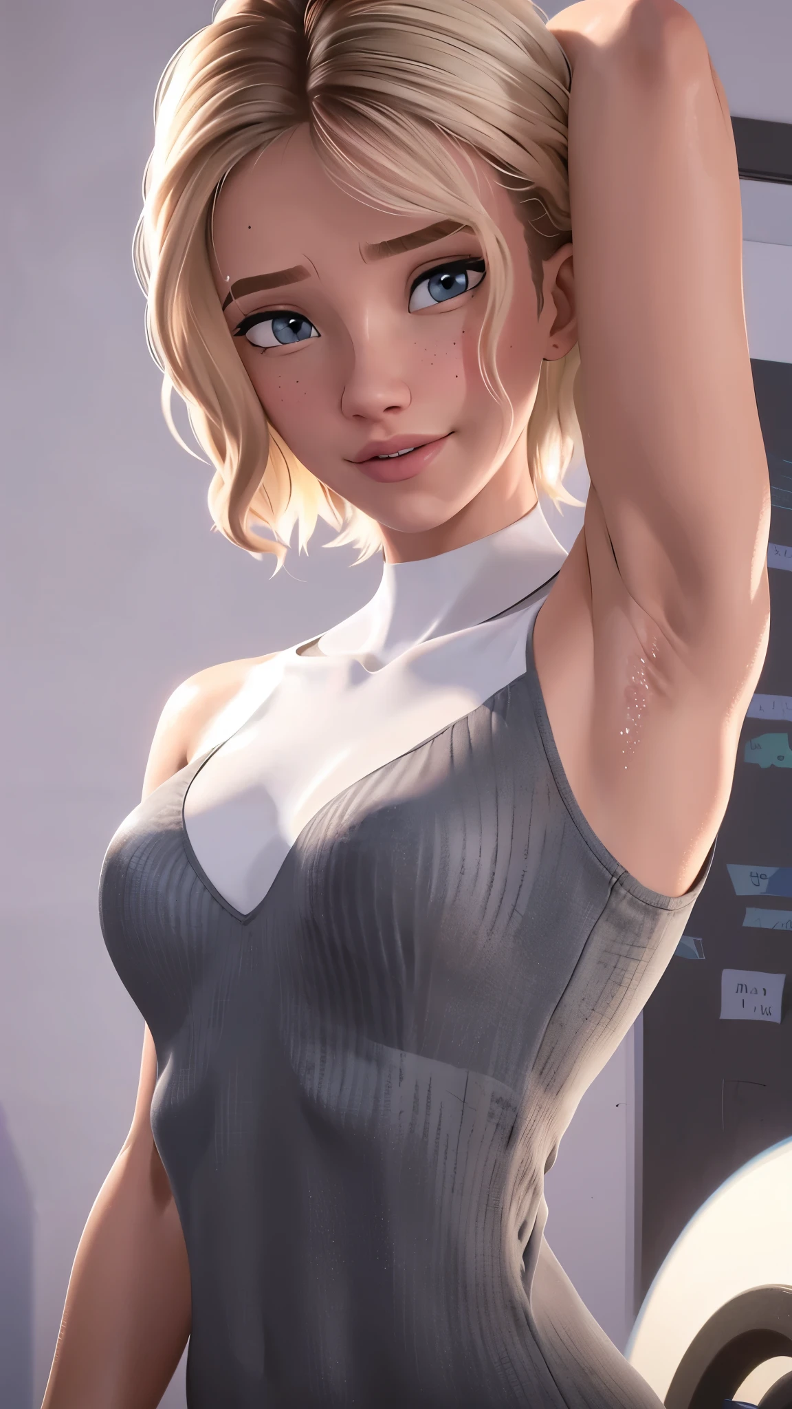 cleavage, [luz ambiente suave],Fundo de mu quarto,(Menina bonita),SGWEN, (Estudante de 20 anos)) [cabelos curtos] ((bem musculoso)) [magro],(selfee) gravura [suado],[Detalhes do rosto],(Beautiful skin expression [transparency]),(Mais sobre a pele bonita),[Detalhes realistas da papila],[Physical details],(Realistic physical details),Eros no Corpo Natural,[anatomia ideal],[Desaturation],(alta qualidade),(high resolution),((Small tits)),(((casual clothes))), ((hd armpits)), ((super detailed armpits)), ((full of sweat)), sweaty, ((dripping wet armpits)), close up armpits, ((armpit_hair:1.3)), moles armpit, dripping wet armpits 