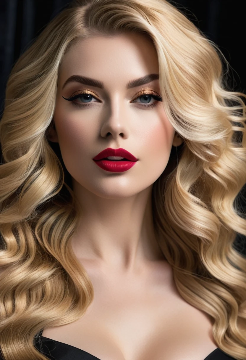(Straight and wavy blonde hair aesthetics:1.8), Beautiful aesthetic of straight and wavy blonde hair in works of art., Film noir, princess peach, dominant findom, financial dominatrix, tempting with her heel in your face and controlling your small cock with her fingers