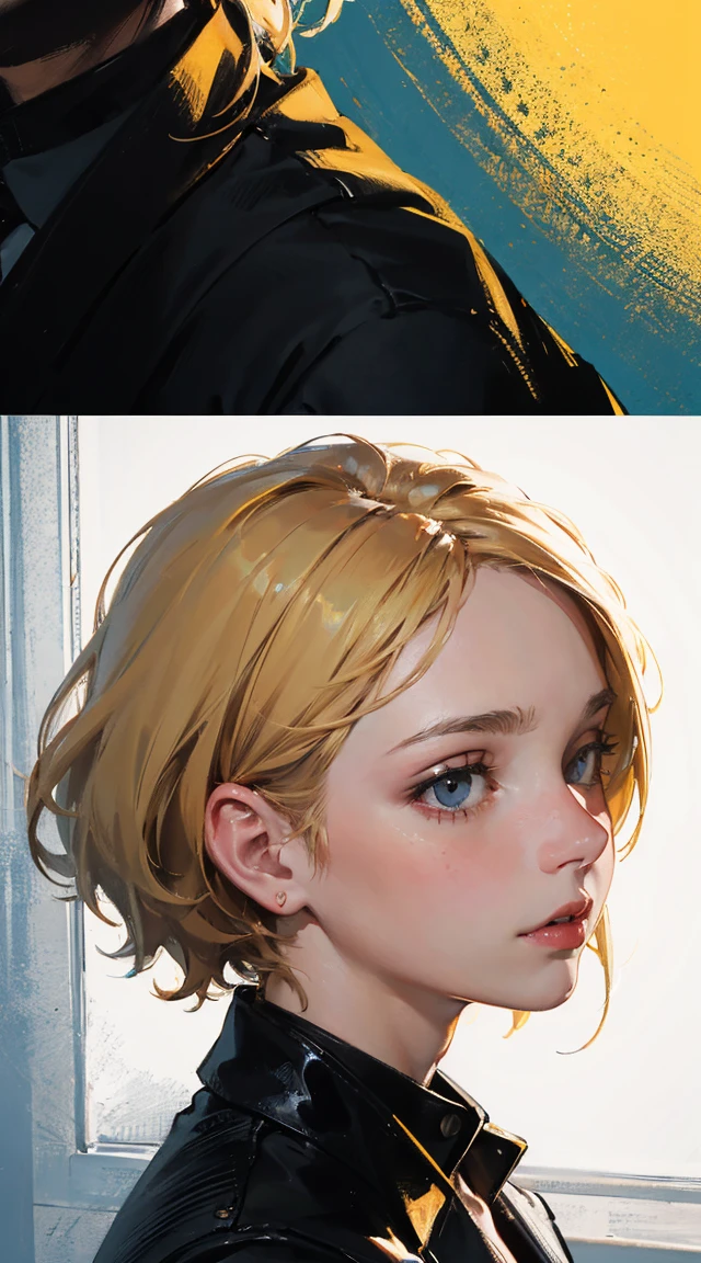 (safe:1.10), best quality, masterpiece, highres, solo, (ubel_sousounofrieren:1.10), anime_style, 14 　Portrait of a European girl,Single,20 years,Beautiful Face,Object of Obser,hair over one eye,Medium side cut, Blonde hair, Intense focus,Black business suit (ordinary or ordinary face), high-definition quality, details beyond imagination, vivid chromaticity, natural light and shadow, bursting appearance, vivid and lively, displayed from multiple angles, showing real texture, blurring the background, focusing on the subject, creating a vivid and natural feeling.