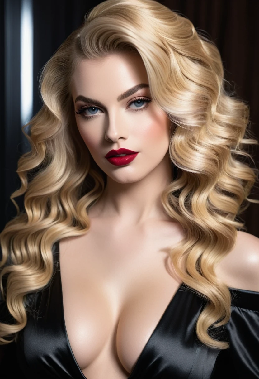 (Straight and wavy blonde hair aesthetics:1.8), Beautiful aesthetic of straight and wavy blonde hair in works of art., Film noir, princess peach, (dominant findom), (financial dominatrix),(financial domination), tempting with her heel in your face and controlling your small cock with her fingers