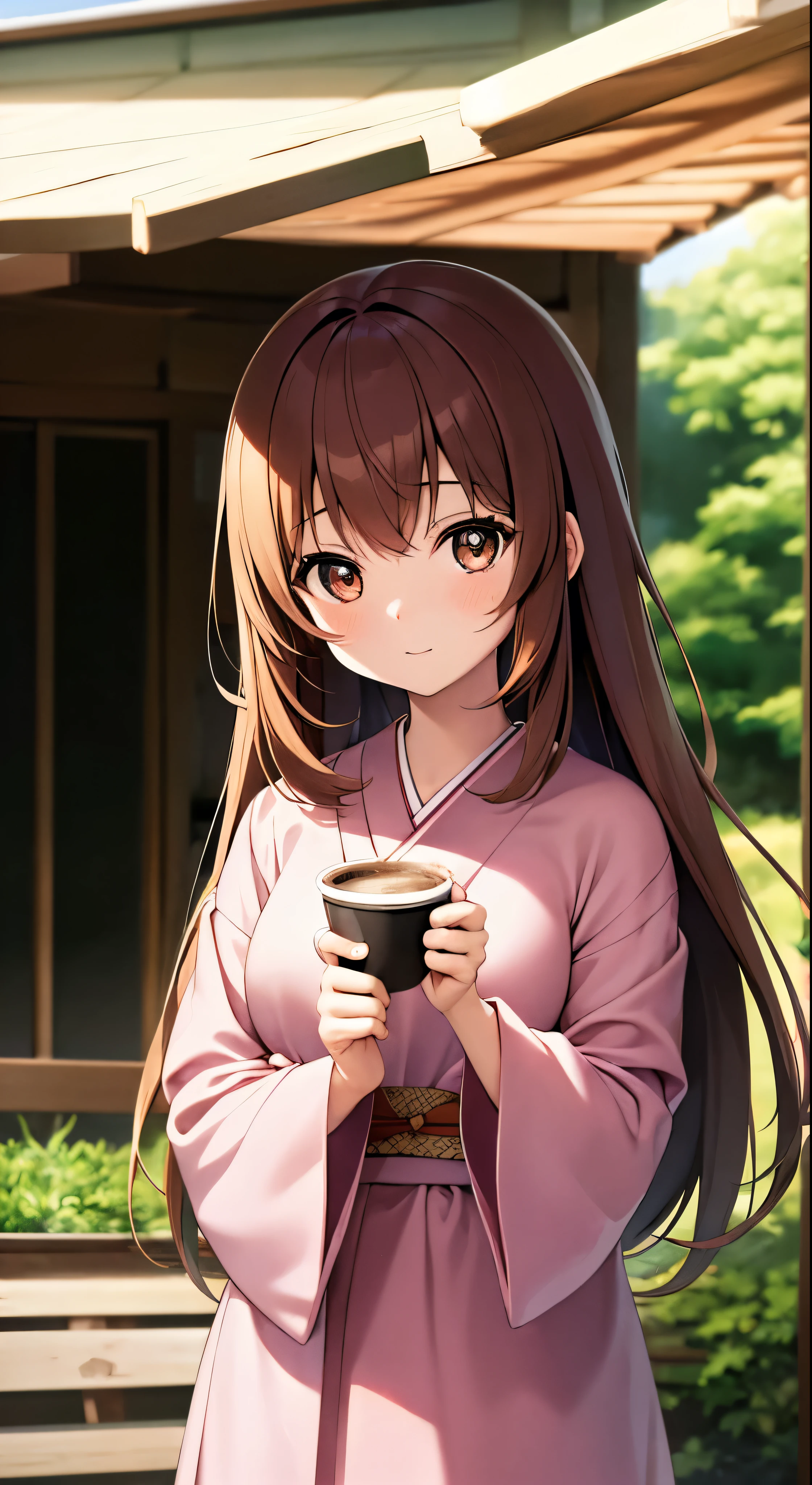 with high definition images，Anime Girls，Young girl holding a cup of coffee in her hands、Cute little face girl、Cute natural anime face、Cute - Detailed - Face、Sakimi-chan、Chiho、Yoshitomo Nara、Young pretty face、Beautiful Japanese girl face、Brown hair and big eyes、Cute pretty girl、Beautiful light big eyes
