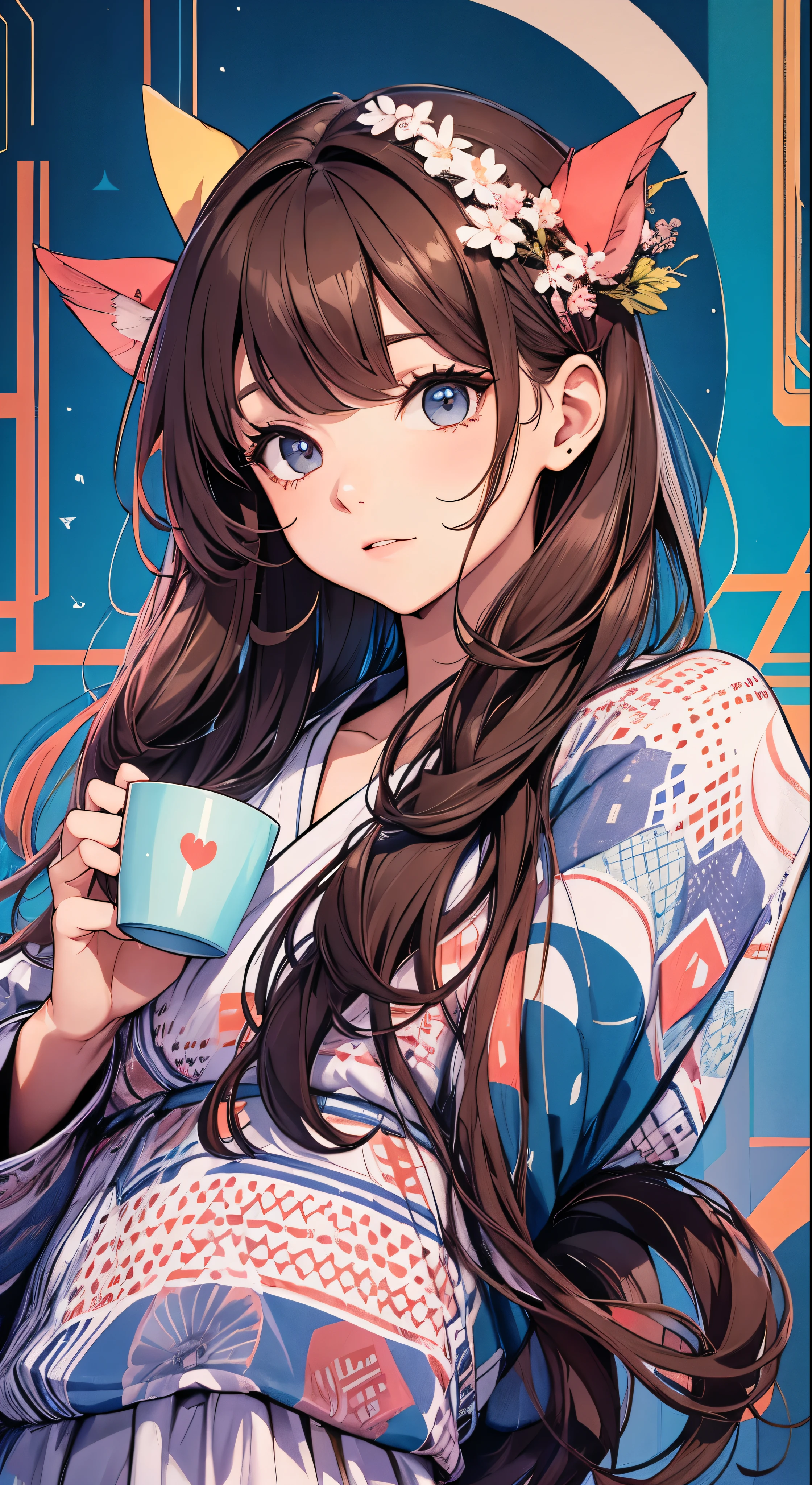 with high definition images，Anime Girls，Young girl holding a cup of coffee in her hands、Cute little face girl、Cute natural anime face、Cute - Detailed - Face、Sakimi-chan、Chiho、Yoshitomo Nara、Young pretty face、Beautiful Japanese girl face、Brown hair and big eyes、Cute pretty girl、Beautiful light big eyes