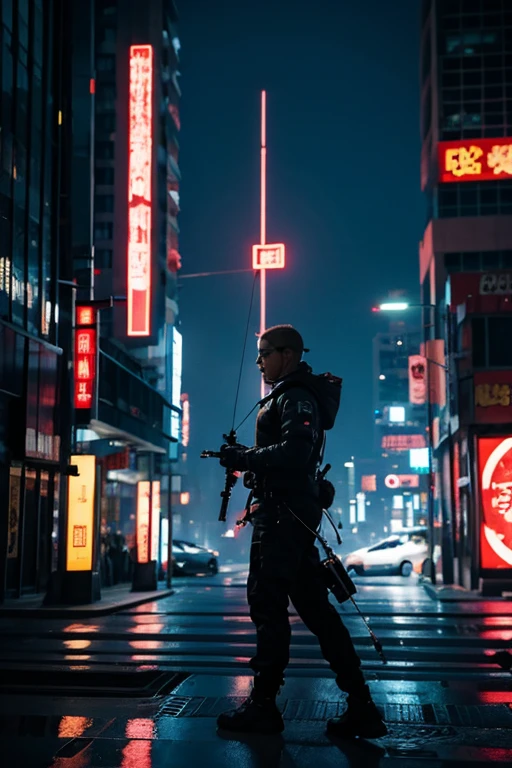 Cyberpunk archer action scene