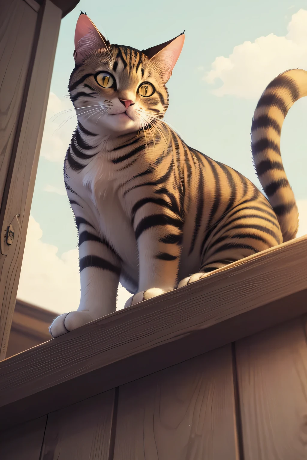 A cat calmly surveying from a high place.
