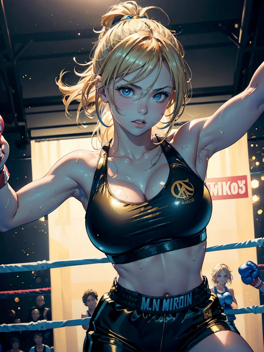 8k wallpaper of extremely detailed CG unit, ​masterpiece, hight resolution, top-quality, top-quality real texture skin,hyper realisitic, digitial painting,increase the resolution,RAW photosbest qualtiy,highly detailed,the wallpaper,two  women,two teen women are hard pancing each other at boxing fight,1woman,teen,cute,kawaii,hair floating,messy hair,blonde hair,messy hair,pony tail hair,skin color white,eye color blue,eyes shining,big eyes,breast,sports wear,super big smile,(boxing gloves:1.6),(dynamic pose:1.4),(dynamic angle:1.8),sweat,boxing wounds on face,dirty,(gold trophy and champion belt:1.2),she is a winner of a match, BREAK ,(motion blur),boxing ring,1boxing referee,1trainer,audiences,[nsfw:2.0],　(((ultra realistic))), photo, masterpiece, best quality, trending on artstation, (long blonde hair:1.2), (detailed eyes:1.2), heavy eye makeup, mascara, detailed hair, shiny skin, (focus on face and cleavage:1.1) (detailed skin and pores:1.3), large breasts, cleavage, (wearing grey sports bra:1.3), (wearing yoga pants:1.1), slim waist, perfect hips, bokeh, depth of field, soft lighting, (play of light and shadow:1.2), ultra detailed　1990s anime, girl, cute, moreno, masterpiece, 4k, blonde hair, olhos pretos, in bar, wine A Gentle Girl with Golden Locks Engaged in Table Tennis. art by (Carl Larsson:1.2), (Post-Impressionist), ((Oil Painting)), Soft Lighting, Cool Tone, cammy sf6, 1 Girl, Solo, Blonde Hair, Short Hair, Absurd Resolution, A High-Resolution Masterpiece:1.4, ((Gentle Curtains of Gold)), 