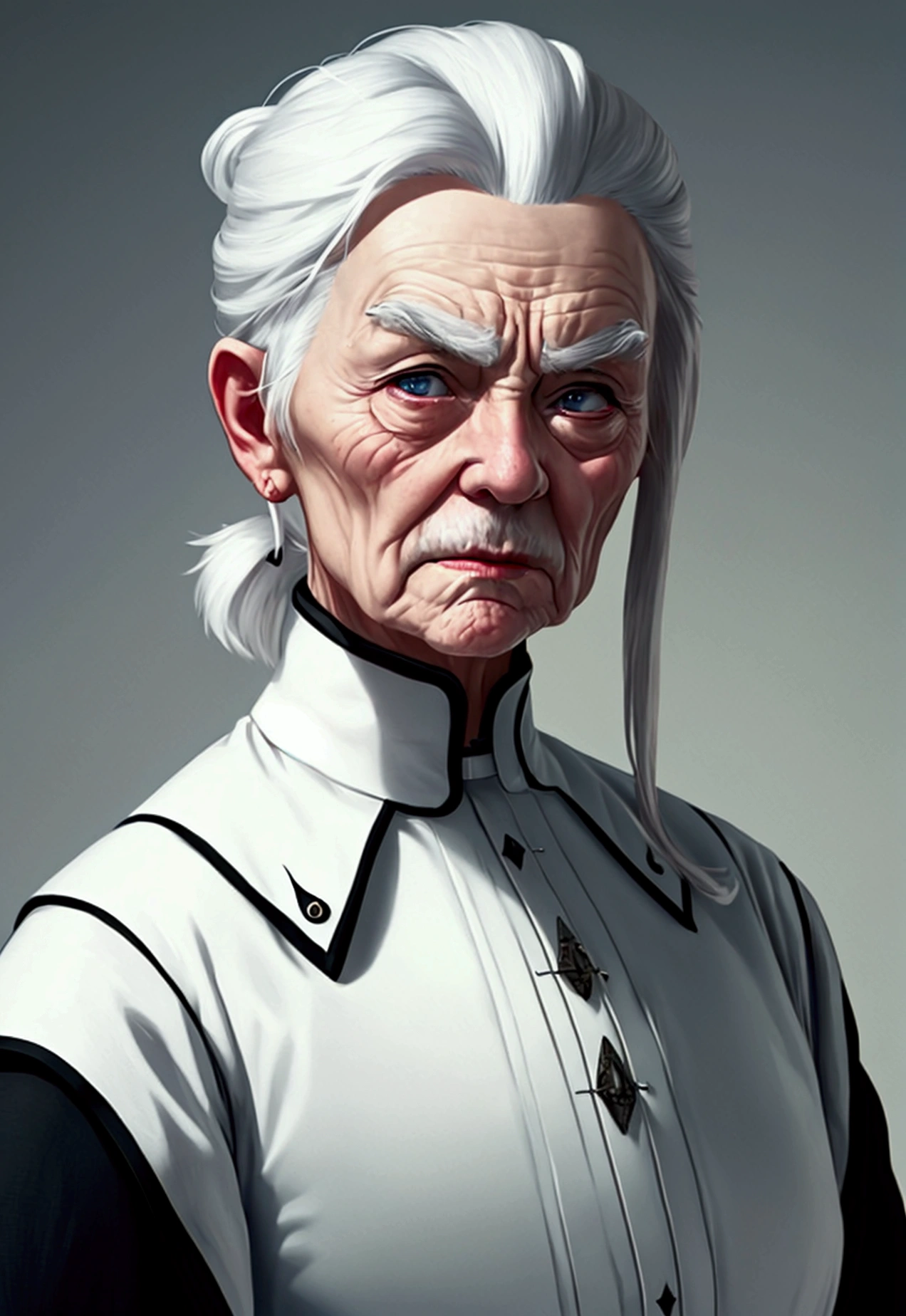 white haired old man, strong impression, Feeling of a master, female, Focus on face