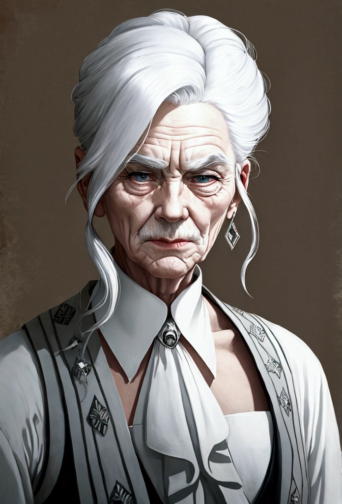 white haired old man, strong impression, Feeling of a master, female, Focus on face