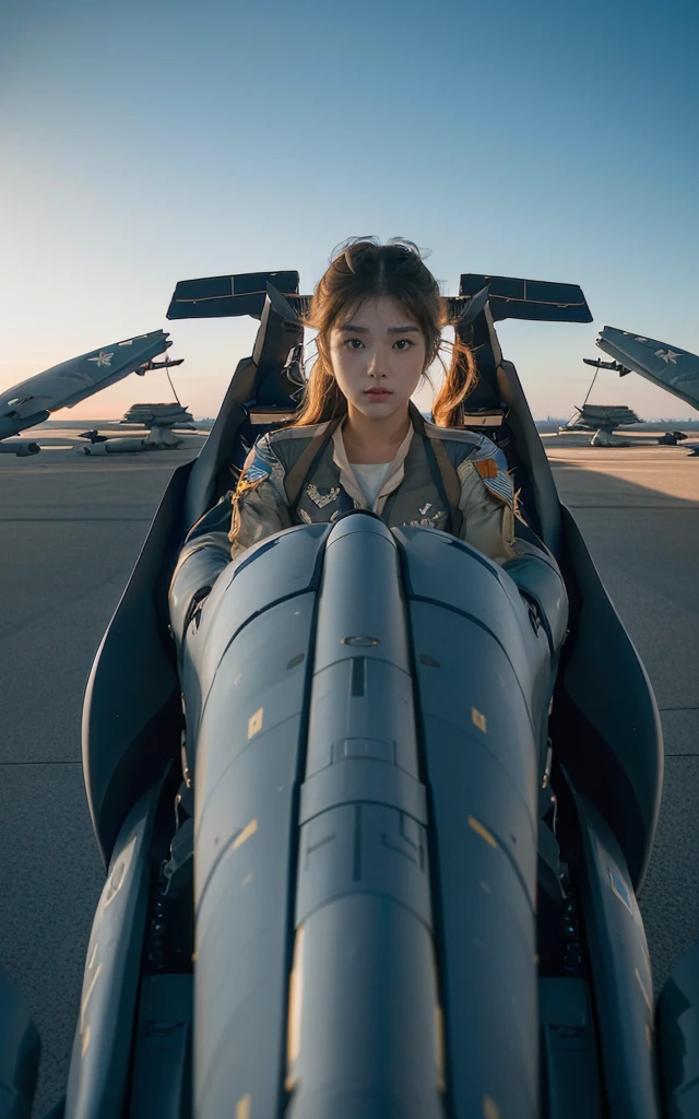 Ultra-high resolution,High-resolution details,(8K, best quality, masterpiece),{Practical, RAW photos, Ultra-fine transparent, image, (Scene style:1.6)}, Practical Light, Delicate skin, (Slim sexy woman, 18 years old Korean girl, Perfect and delicate face,U.S. Air Force pilot:1.5), Long hair, Delicate fingers, Thin, Dynamic and sexy pose, (Huge, elastic, firm breasts:1.4), (Sexy Fighter Pilot Suit,:1.2), (Top Gun, Cockpit Seats, F-15 fighter:1.6), (United States Air Force Base:1.8), Unobscured,Beautiful scenery,