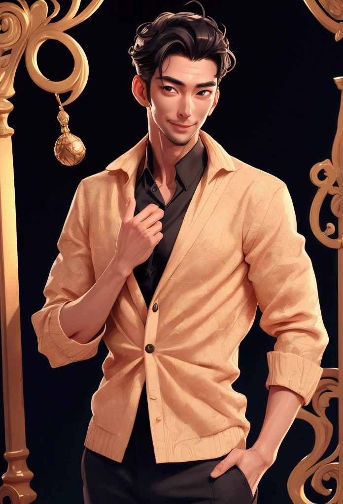 Handsome man in his 30s, skinny body type, Winking, Idol