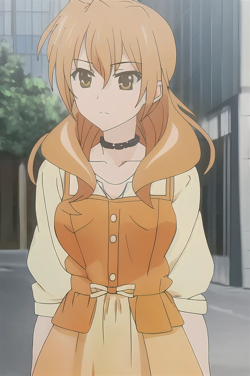 kouko, 1 girl, Alone, long_hair, short_hair, open_boca, Brown_hair, dress, fair_back, Brown_eyes, jewelry, aboveper_body, braid, outdoor, collar, orange_hair, alternate_hairstyle, during, hair_above
