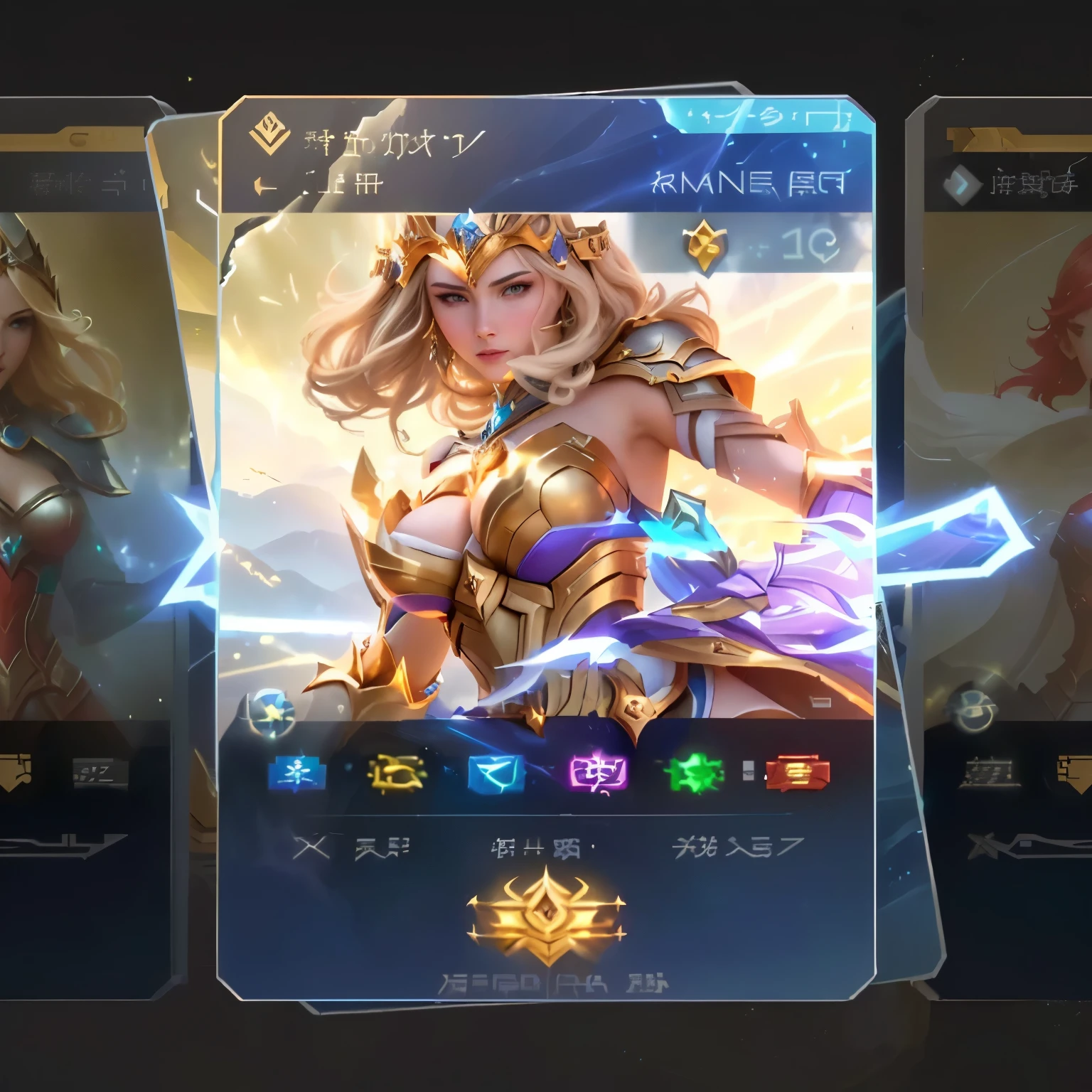 a close up of a cell phone with a card on it, epic battle screen of hero, orianna, portrait of modern darna, tanny skin, xianxia hero, portrait knights of zodiac girl, epic mage girl character, astri lohne, freya, mystical atlantean valkyrie, emma bot queen, heroic portrait, mobile legends