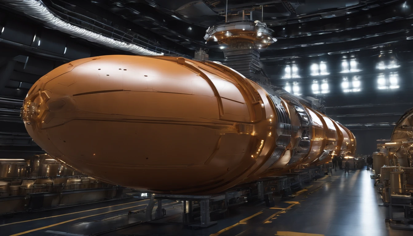 A stunning 3D render of an enormous factory space station, blending dark beach orange and metallic accents. The station resembles a mix of Babylon 5 and Deep Space 9, with six O'Neal Class space stations surrounding it and hundreds of starships creating a bustling atmosphere. Make a realistic starship out of something resembling 2 humongous steel cans, that are 244' long as 2 separate areas for the crew living quarters, the bridge , & control rooms for fresh food, and make them on a 45° angle from the front of the 144' in diameter elliptical body. The body has the engine room, and the guts of the ship. Now make nacels, that resemble D batteries, that are 96' long and tubular,& 90° angle above the back of the ship. This ship is orbiting Saturn and is near one of Saturn's Rings. Make a realistic starship out of something resembling 2 humongous steel cans, that are 244' long as 2 separate areas for the crew living quarters, the bridge , & control rooms for fresh food, and make them on a 45° angle from the front of the 144' in diameter elliptical body. The body has the engine room, and the guts of the ship. Now make nacels, that resemble AAA batteries, that are 96' long and tubular, and 90° angle above the back of the ship. This ship is orbiting Saturn and is near one of Saturn's Rings. Make a realistic starship out of something resembling 2 humongous steel cans, that are 244' long as 2 separate areas for the crew living quarters, the bridge , & control rooms for fresh food, and make them on a 45° angle from the front of the 144' in diameter elliptical body. The body has the engine room, and the guts of the ship. Now make nacels, that resemble D batteries, that are 96' long and tubular,& 90° angle above the back of the ship. This ship is orbiting Saturn and is near one of Saturn's Rings.The colossal factory shipyard features a stunning contrast against the blackness of space, with vibrant glass, crystal, and diamond elements. The overall ambiance of the scene