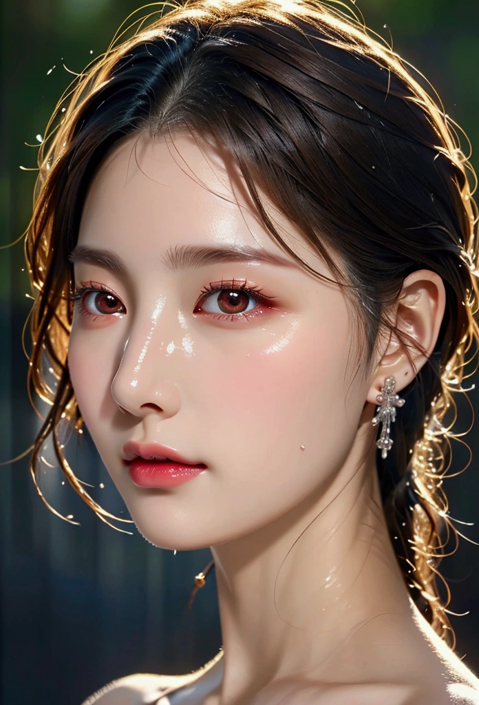 detailed eyes, Full functionality, (masterpiece), (best quality), moist skin, glowing skin, shiny skin, (good quality), intricate details, earring, ray tracing, (see through:1.3),