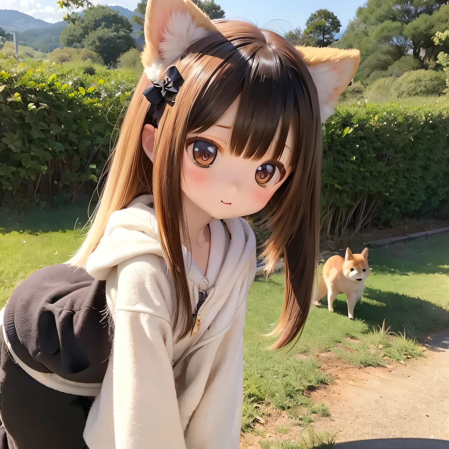 Shiba Inu girl rural scenery