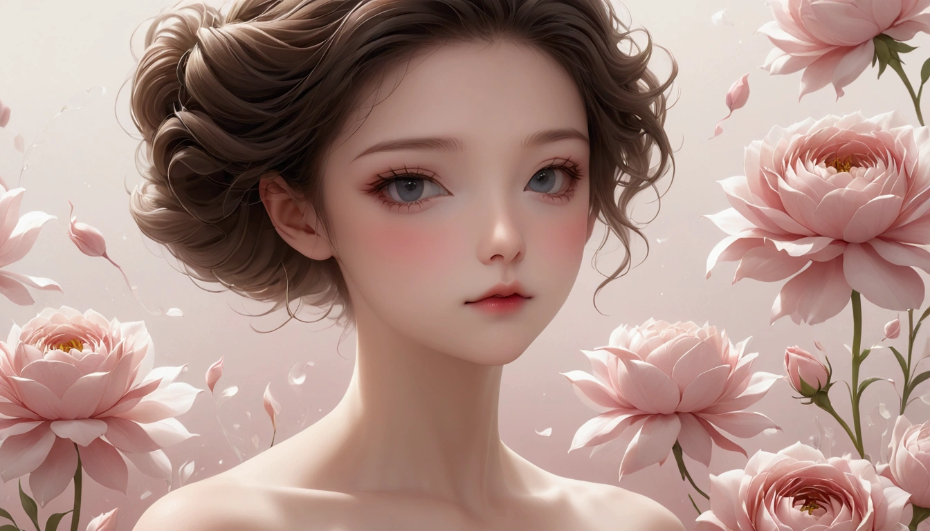 illustration；This is a picture of all light pink flowers.（Only flowers and petals），Light pink and white gradient petals；Depth of Field, Extraordinary details, masterpiece, high quality, 4K，cinematic lighting, motion blur, depth of field, sparkle, ray tracing, reflection light, anatomically correct, uhd, textured skin, best quality, super detail, highres, high details, accurate, high quality, award winning