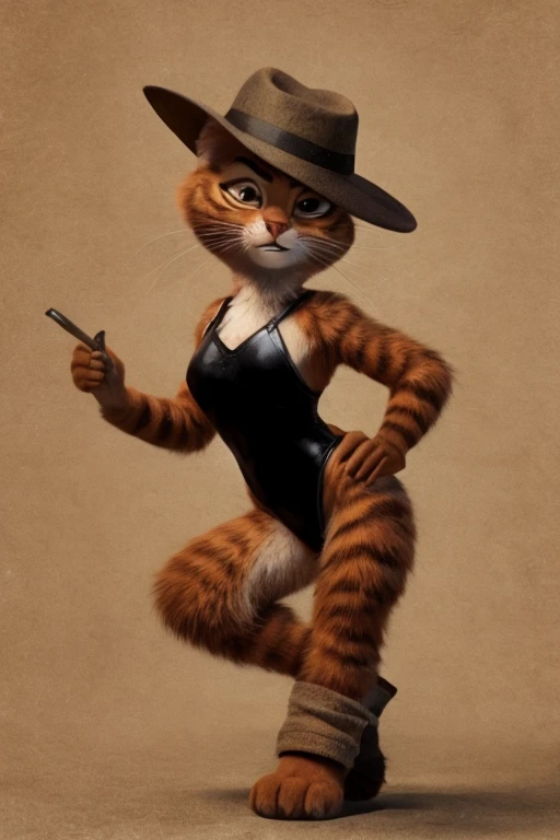 Puss in Boots, DreamWorks Animated, Leotard,((Wearing a fedora hat)), 3:1 Hip to leg ratio