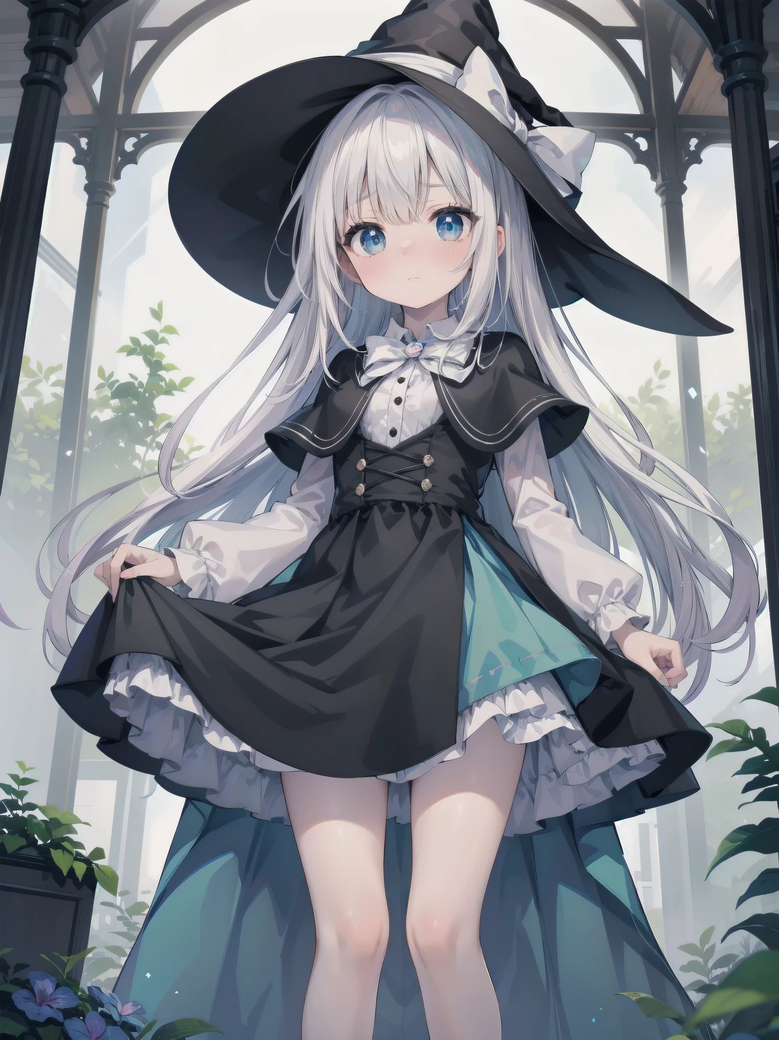 🎶, (🧙♀️), ✡, ✨(black hat), , Alice in Wonderland, Alone, very beautiful, cute, adorable, embarrassed, alone, blue eyes, white skin、look at viewer、looking up,kawaiitech, pastel colors, kawaii, cute colors,Alice in Wonderland, alone, very beautiful, cute, adorable, embarrassed, alone, blue eyes, white skin,skirtlift