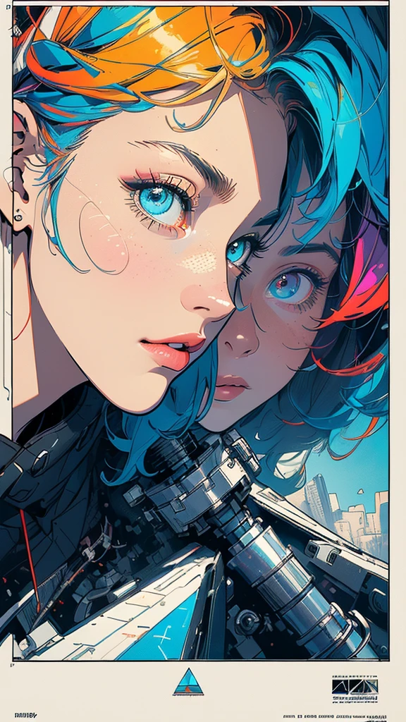 (((masterpiece, highest quality))),(((solo:1.2))),(((1girl:1.2))),32k wallpaper, very detailed, poster, vintage science fiction,(((((geometric cinematic movie poster))))), ((bauhaus)),(shape),(((abstract))),(mid century modern),movie poster,(((((portfolio))))),(((((Close-up))))),(((((bust up))))),((((more various angle)))),((((highlight)))),Vast landscape,((((heterochromia)))),(((complete. detailed face))),((((Extremely talented)))),(((((most complecated futristic machine))))),(Colorful color scheme),reflect mechanic