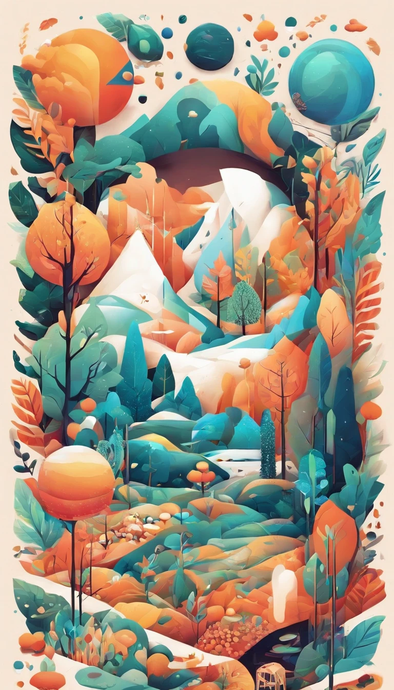 PLANETS AND CHOETE. ABSTRACT STYLE LEAVES LAYER BY LAYER