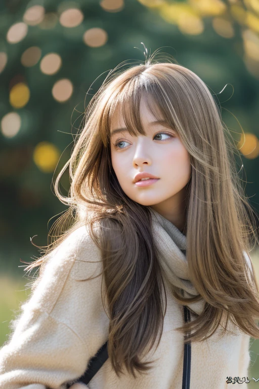 ((Hair blowing in the wind、No makeup:1.2))、(Realistic、Photorealistic、Very detailed、Best detailed skins、Highest quality、masterpiece、Ultra-high resolution)、Cute Russian Women、14 years、high school girl、Young girl、1 girl、Has bangs、Ash Blonde:1.7、double eyelid、Drooling eyes、Japanese style face、purity、Realistic肌タイプ、Thick muffler、Gray muffler、Fluffy hair、((There&#39;Hair in a scarf:1.3))、Red cheeks、The wind is blowing、night、illumination、Lighting from behind、Hair blowing in the windがステキ、