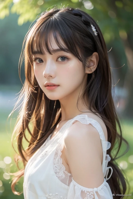 Nao Tomori/(Charlotte/), anime style, 1girl focused, UHD, Masterpiece, High quality, Highly detailed, best quality, height, HD, 4K, depth of field, Light all over the face, symmetrical, Hasselblad, Delicate and extremely beautiful, มีรายVery detailed, miraculous, exquisite details, Masterpiece, best quality, official art, height, incredibly height, large file size, Very detailed, height, มีรายVery detailed, Beautiful girl with details,  women&#39;s focus, ผู้หญิงที่เป็นadult, (Sexy Asian woman:1.45), adult, Ultra-white skin, delicate face, Sensitive skin, realistic skin, Make it all over the face., (look at viewer)!!, (Curly hair has two layers.)!!, (bare shoulders)!!, Blush, gag, seductive smile, fresh lips, arms separated, earring, nail, hair between the eyes,  white bangs, (White hair is exceptionally shiny.)!!, My hair is very long., Realistic detailed hair, (white one-piece clothing)!!!, Clothes with realistic details, neck strap, necklace, Plump breasts, (Breast cleavage)!!, The most tempting temptation, open skirt, Slender legs, petticoat, fishnet legs, tights, Smooth thigh cleavage, thigh socks, armpit, Erotic, nontraditional Nao Tomori, (sharp eyes)!!, (The pupils are blue.:1.25)!!, (homochrome eyes)!!, (exposed eyes)!!, (Ordinary flower)!!, (leaning against a tree)!!, waterfall, There are birds in the sky, There are butterflies., Japanese shrine, the sky is blue, Nao Tomori/(Charlotte/), (Anatomically correct)!!