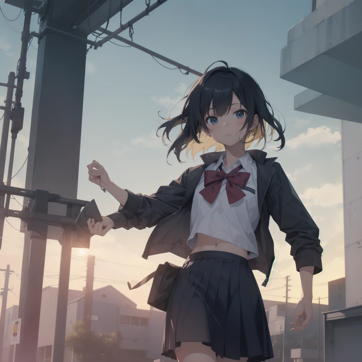 ultra-absurdres-Top quality by artist God, ultra-detailed, high resolution, anime moe artstyle, best anime 8k konachan wallpaper, pixiv contest winner, pool:2810, perfect anatomy,break, 1girl, (Please draw a girl walking sleepily to school alone. )break,(Solo,little female, 13-year-old:1.3),Full limbs, complete fingers,a junior high school student, (very short hair), short cut, flat chest, , small butt, small black eyes, beautiful detailed eyes, well-proportioned iris and pupils, expressive eyes, highres detailed hair, soft expression, salor school_uniform, sailor collar, serahuku, bow, pleated skirt,(Detailed Lighting), (Detailed background), in the School commute route. break,super detailed skin, Best cinematic lighting powered by famous artist, 8k,beauty illustration,photoshop_(medium),very aesthetic,break,((artist:zen_(kamuro) )), artist:clamp ,artist:carnelian ,artist:kantoku ,
