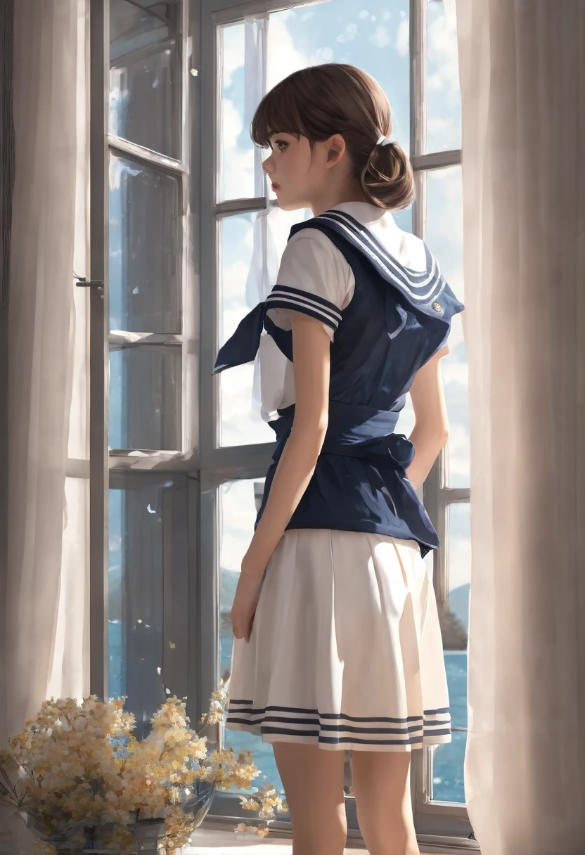 1girl,verydepth,verylialstik,verycute,8k
A girl in a sailor suit is looking out the window