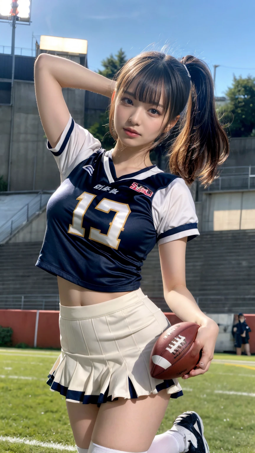 nsfw, 1girl, nude, standing, cheerleader, slit_pussy, perfect pussy, basketball, (masterpiece: 1.4), (8K, realistic, raw photo, best quality: 1.4), Japanese girl, beautiful cute face, (real face: 1.4), beautiful hairstyle, realistic blue eyes, beautiful detail eyes, beautiful breasts, (real skin: 1.3), beautiful skin, attractive, ultra high resolution, ultra realistic, cheerleader uniform, lifted skirt, long black hair, twin ponytails, white ribbons, indoor basketball court