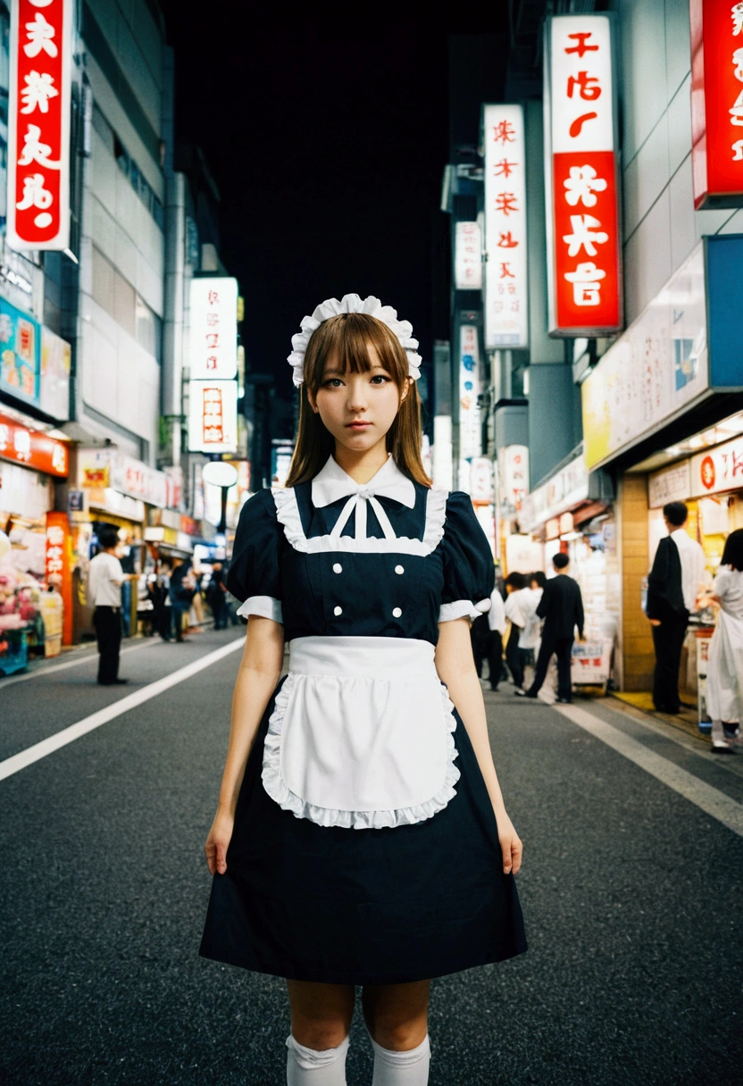 girl snapshot、Portrait、film、It looks like it.、Maid clothes、Akihabara at night