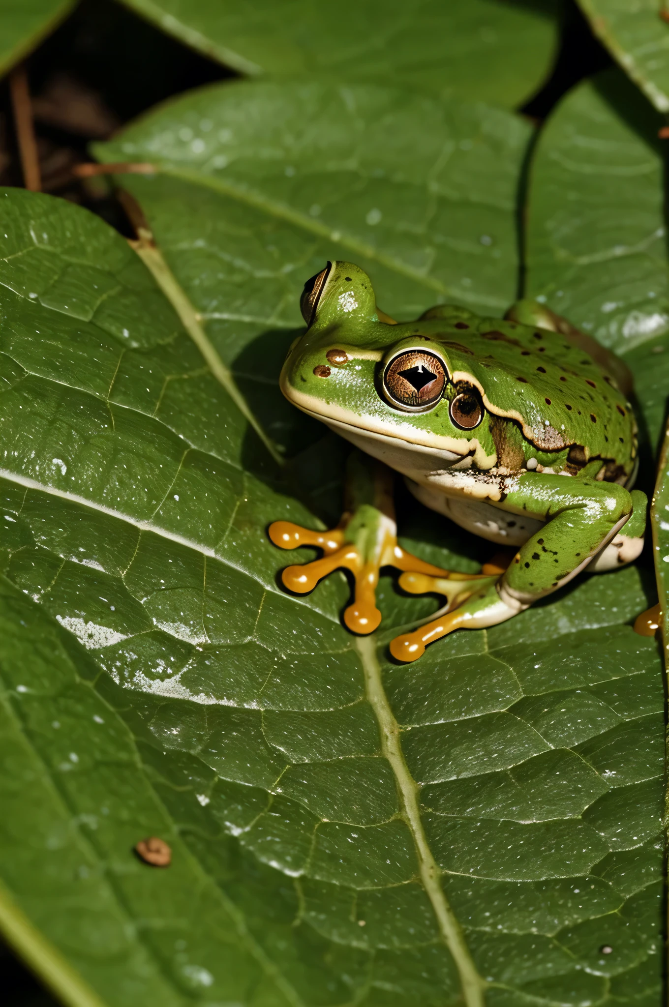 Frog on a wet leaf
