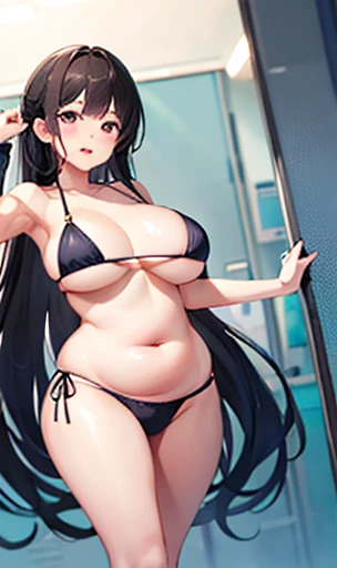 girl、Micro bikini for plump breasts、Futomo、difference、mischief、、Nipples、cute、Long black hair,Big Breasts