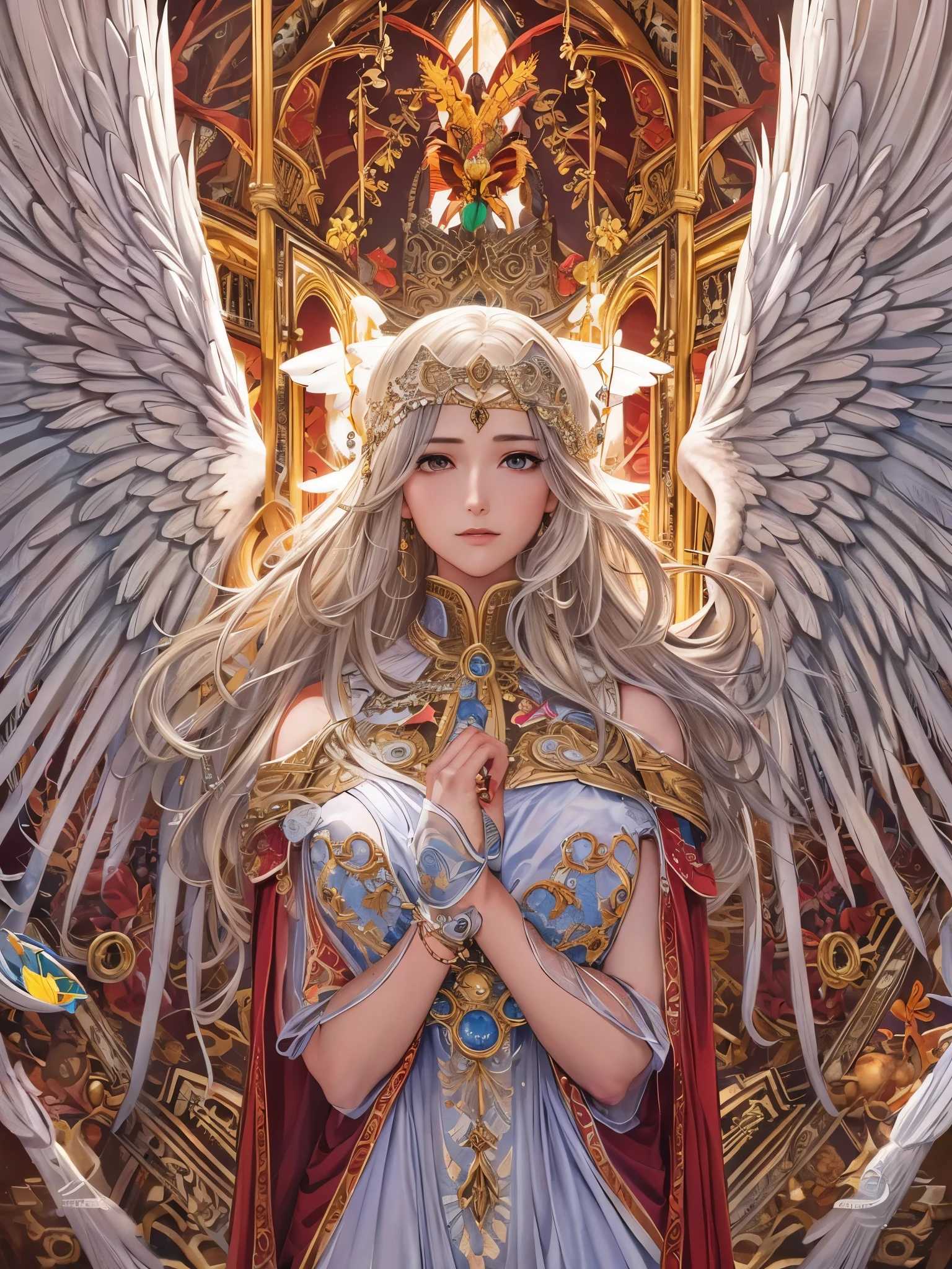 ((Highest quality)),(Ultra-high resolution),(Super detailed),(Detailed Description),((The best CG)),(masterpiece),Highly detailed art,(Art with precise detail:1.5), Female angel of fire:1.6, Sacred Seal:1.4, Piercing Gaze, The Evil of Ashes