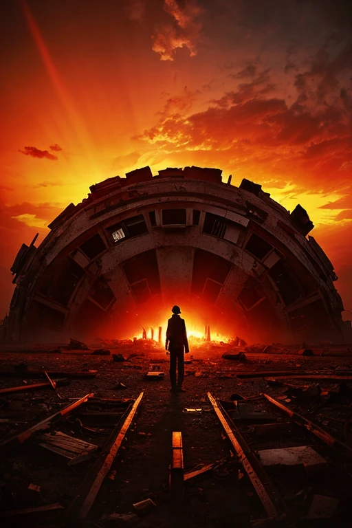 Highest quality、masterpiece、Desolate Earth、wreckage、Red Sky、Surrealism
