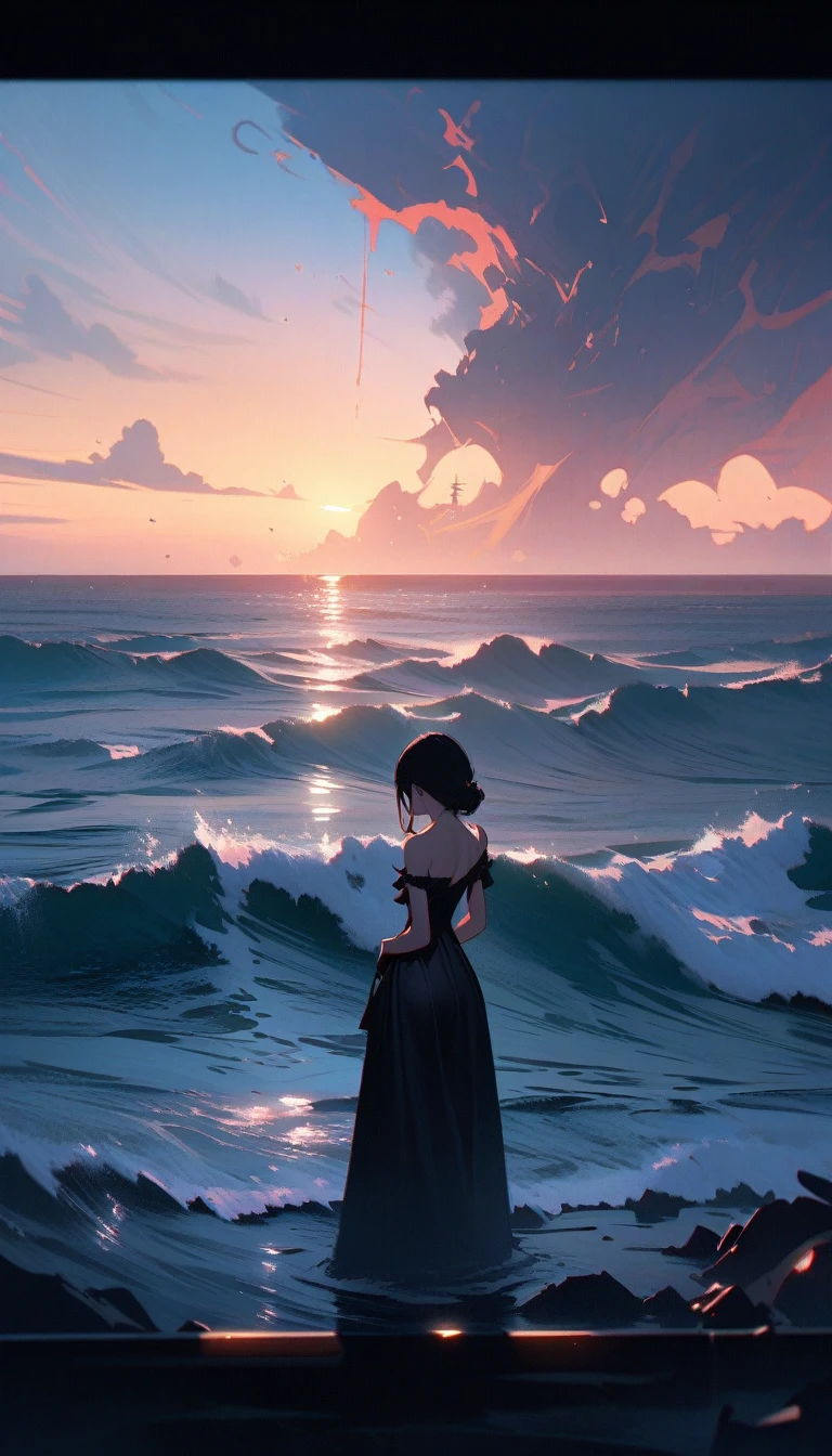 ((best quality)) , ((masterpiece)) , (detailed),painting, side view shot of a (seascape:1.2) , Intellectual, desolate water, designed by Deborah Turbeville, Thomas Birch, Frightening, back-light, extremely beautiful, stunning detail, atmosphere, epic composition, dramatic, background inspired, highly color focused, professional fine composition, lush