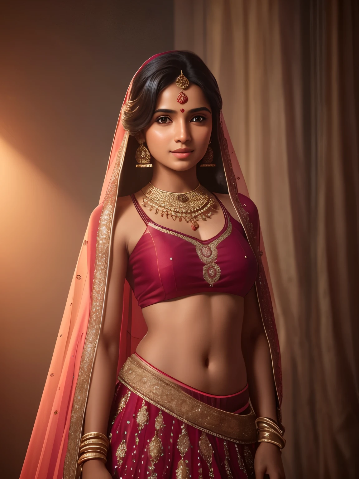 500R, indian village girl in dupatta lehnga in field, covered, seductive smile, very beautiful girl, realistic skin texture, armature, best quality, ultra high res, (photorealistic:1.4),, high resolution, detailed, raw photo, sharp re, by lee jeffries nikon d850 film stock photograph 4 kodak portra 400 camera f1.6 lens rich colors hyper realistic lifelike texture dramatic lighting unrealengine trending on artstation cinestill 800,high resolution,very detailed,8k uhd