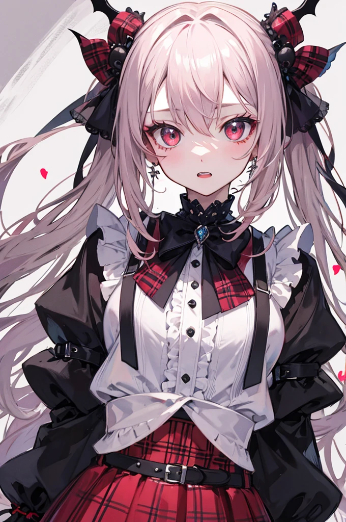 vampire, tooth, Plaid Dresses, bow, changeta fashion, changeta style, Anime Girl Cosplay, change, cute, Cute as an angel, , portrait of changeta girl, Red plaid, 2k, 2000, Emo Style, fringe faction, Red plaid, Mine Girl, Harajuku Style, Exaggerated clothing, Intricate decoration, Rock Style, Gothic style
