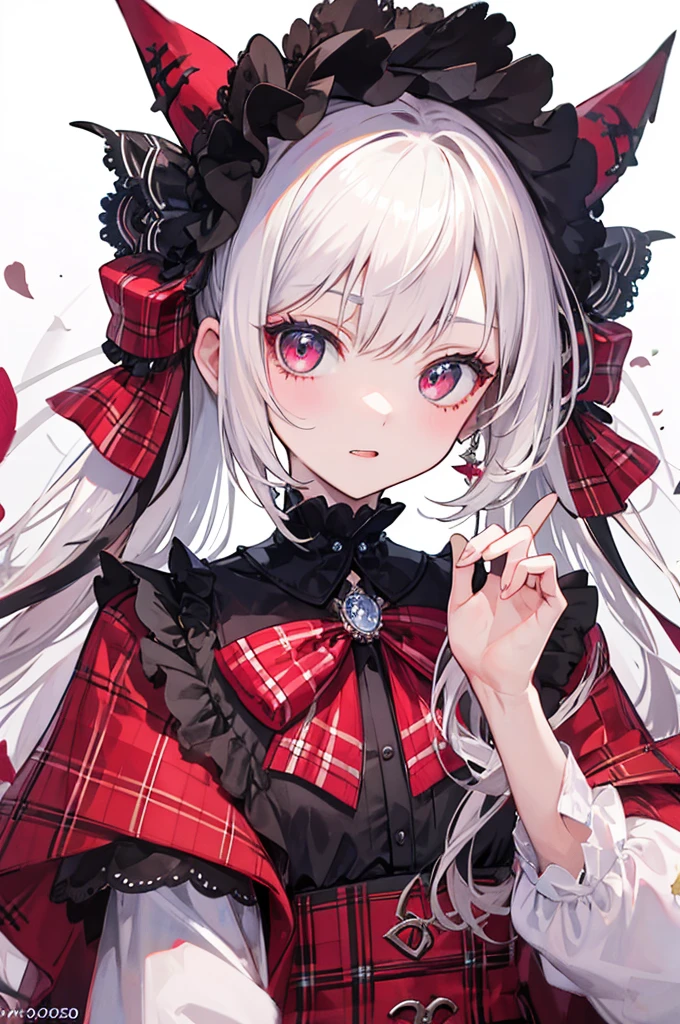 vampire, tooth, Plaid Dresses, bow, changeta fashion, changeta style, Anime Girl Cosplay, change, cute, Cute as an angel, , portrait of changeta girl, Red plaid, 2k, 2000, Emo Style, fringe faction, Red plaid, Mine Girl, Harajuku Style, Exaggerated clothing, Intricate decoration, Rock Style, Gothic style