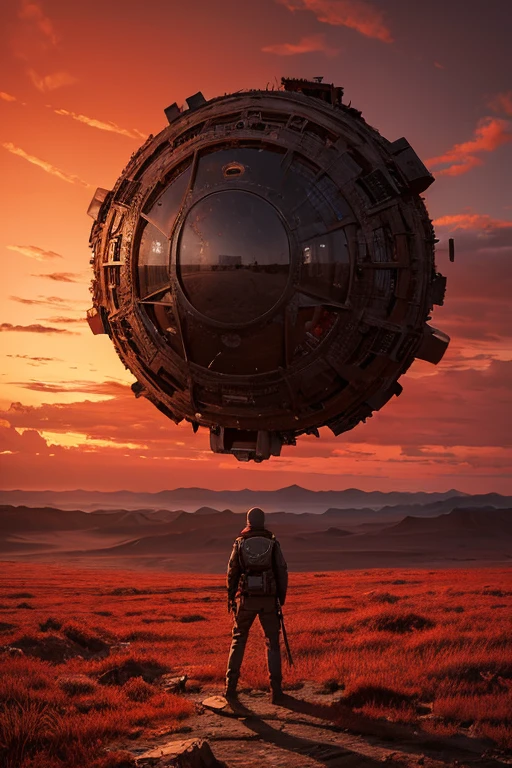 Highest quality、masterpiece、Desolate Earth、wreckage、Red Sky、Surrealism