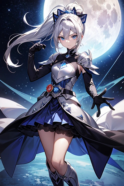 name: Kamen Rider Selene(Kamen Rider Selene)
gender: Female Age: Age 25 Occupation: Astronomer and hero appearance height: 170 cm Body Type: Slim and muscular Hair color: Silver blonde hairstyle: Long Hair、ponytail
Eye color: Deep blue
【【コスチューム
スーツのdesign:
Color: Metallic blue and silver as the base color、The design is dotted with star patterns reminiscent of the night sky.。
Helmet: On a silver base、Blue visor。The visor is decorated with a moon shape.。
armor: Made from lightweight titanium alloy、Emphasis on ease of movement。Streamlined protectors on shoulders and knees。
Boots and gloves: Boots are knee-high、Gloves up to the elbow。Both are silver、There is a blue line。
Weapons and Equipment Main Weapon:
name: Lunar Blade(Luna Blade)
design: Moon-shaped sword、Features shiny edges。The handle is decorated with stars。
Secondary Weapon:
name: Stardust Shooter(Stardust Shooter)
design: A small light gun、Fires star-shaped energy bullets。
Transformation Belt:
name: Selene Driver(Selene Driver)
design: Silver and blue belt、The moon and star emblem shines in the center.。The emblem lights up when transforming.、Star effect appears。】】