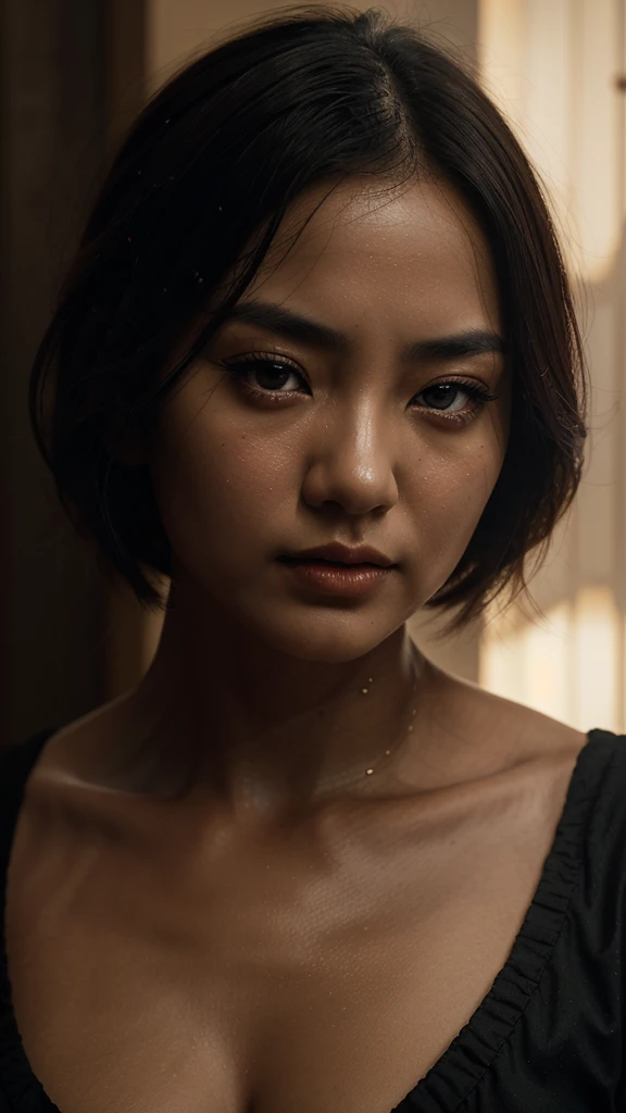 Renaissance portrait, hand-tinted in sepia tones, asian woman with perfect hands, short black bobbed hair, detailed face and eyes, moody and aged texture, red lips, Rubens style, scattered light, golden ratio composition, matte painting technique, 3D effect, high quality model, intricate artwork, ominous atmosphere, production cinematic character render, trending on CGSociety and ArtStation, inspired by Artgerm, H.R. Giger, and Beksinski,, Miki Asai Macro photography, close-up, hyper detailed, t